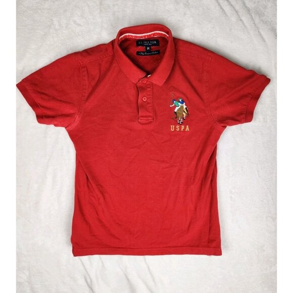 Men's US Polo Assn Shirt Red 2 Ply Compact Cotton Size M Big Pony - Picture 1 of 13